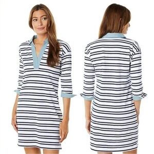 Southern Tide Carolena Stripe Shirt Dress XL Casual Office 3/4 Sleeves V-Neck